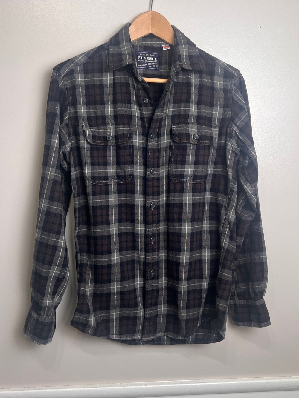 Uniqlo Men's Plaid Authentic Cotton Flannel Shirt, Brown/Black/Gray Size XS, EUC